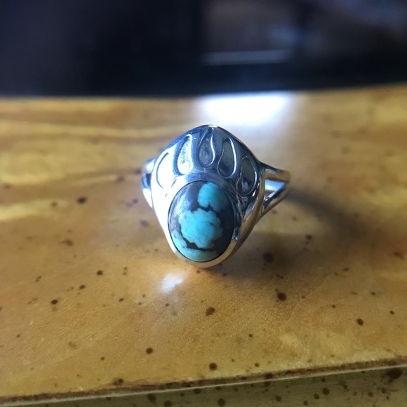 Natural Turquoise Sterling Silver Bear Paw Ring - Picture 1 of 7